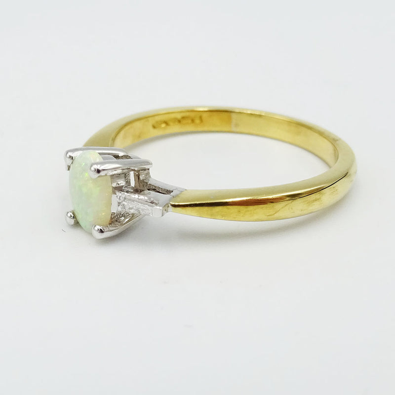 18ct Yellow Gold Diamond & White Opal Ring Size P  0.28ct - Richard Miles Jewellers