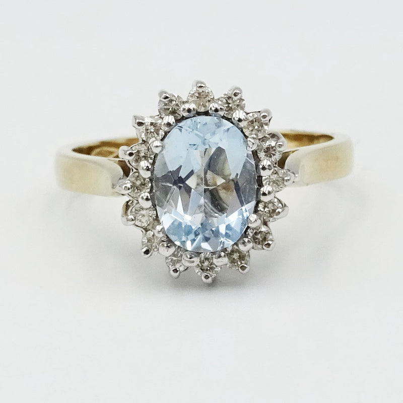9ct Gold Aquamarine & Diamond Cluster Ring 1.5ct - Richard Miles Jewellers