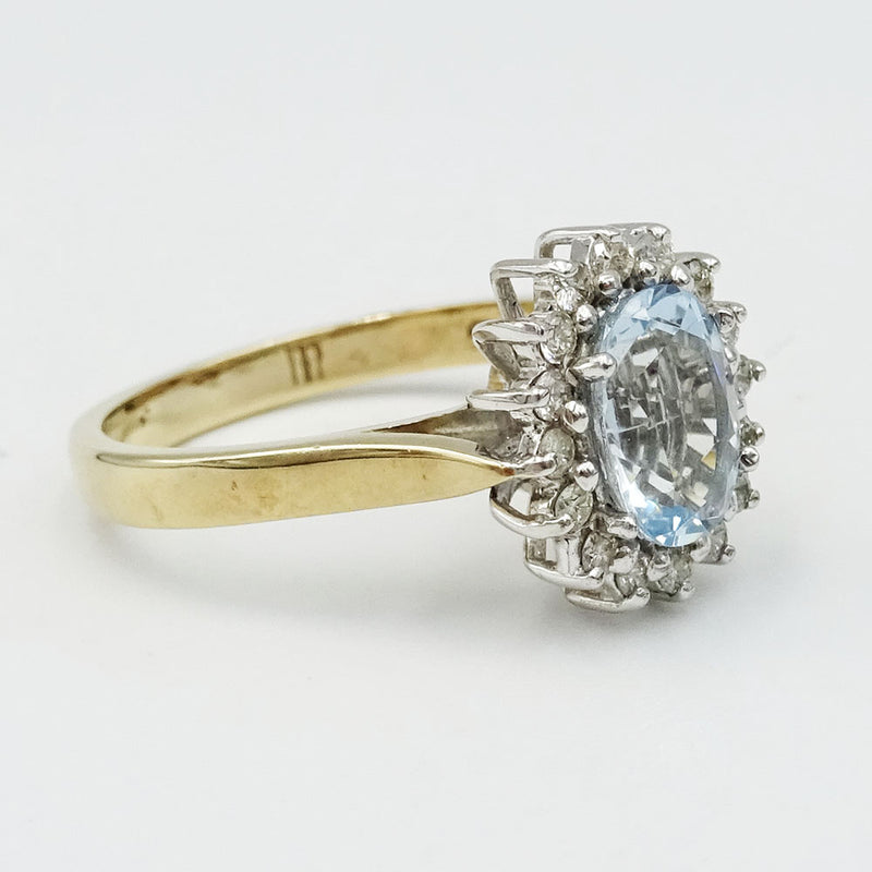 9ct Gold Aquamarine & Diamond Cluster Ring 1.5ct - Richard Miles Jewellers