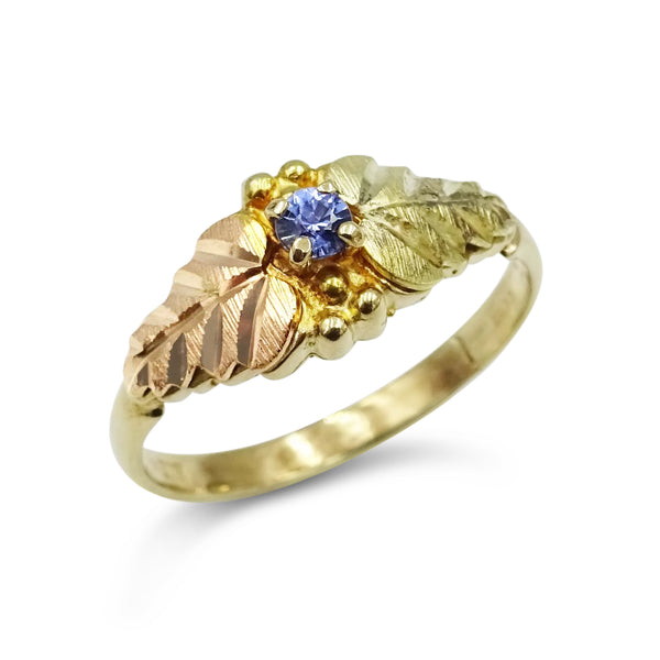 9ct Yellow and Rose Gold Sapphire Leaf Ring Size R