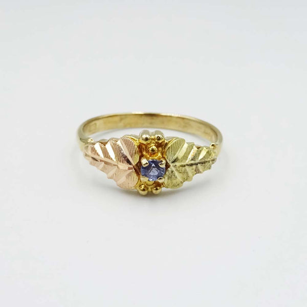 9ct Yellow and Rose Gold Sapphire Leaf Ring Size R