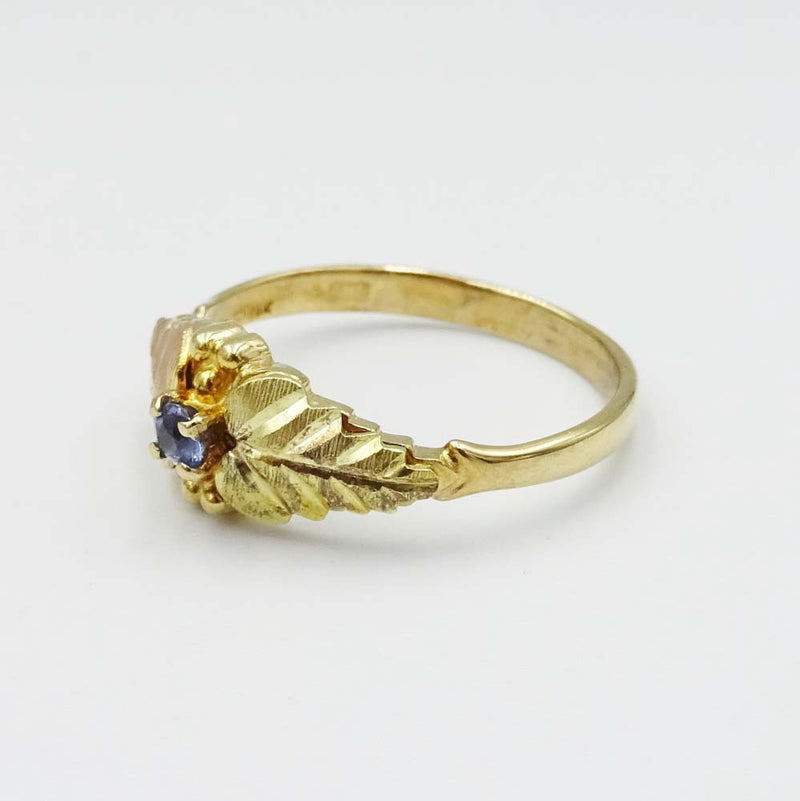9ct Yellow and Rose Gold Sapphire Leaf Ring Size R