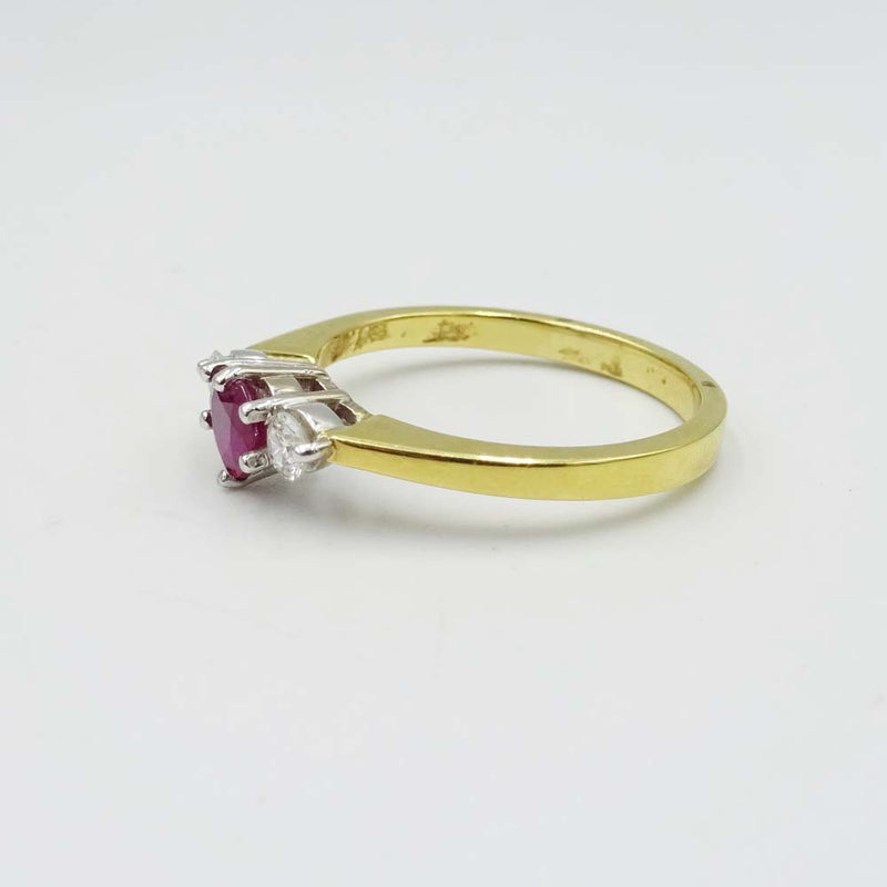 18ct Yellow Gold Ruby and Diamond Heart Ring Size O 0.18ct