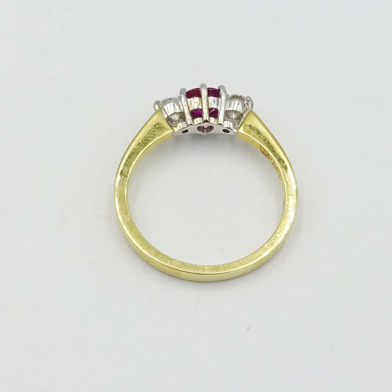 18ct Yellow Gold Ruby and Diamond Heart Ring Size O 0.18ct