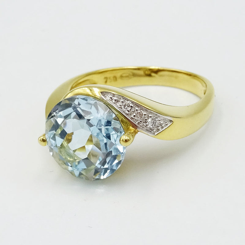 18ct Gold Large Ladies Blue Topaz & Diamond Cocktail Ring - Richard Miles Jewellers