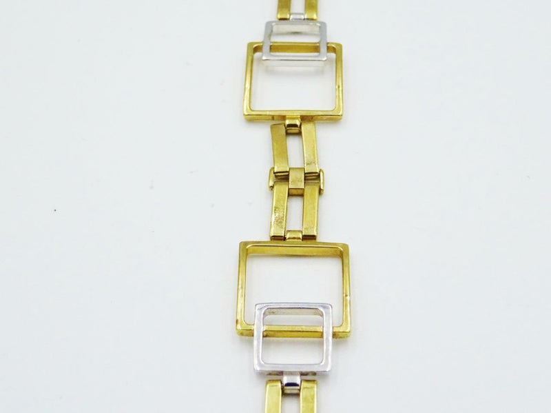 9ct Yellow White Gold Fancy Ladies Square Design Bracelet 7inch 13.9g - Richard Miles Jewellers