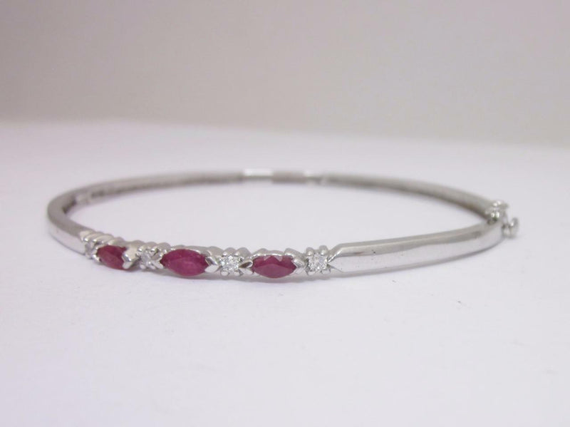 9ct White Gold Diamond and Marquise Cut Ruby 0.12ct Bangle 7inch - Richard Miles Jewellers