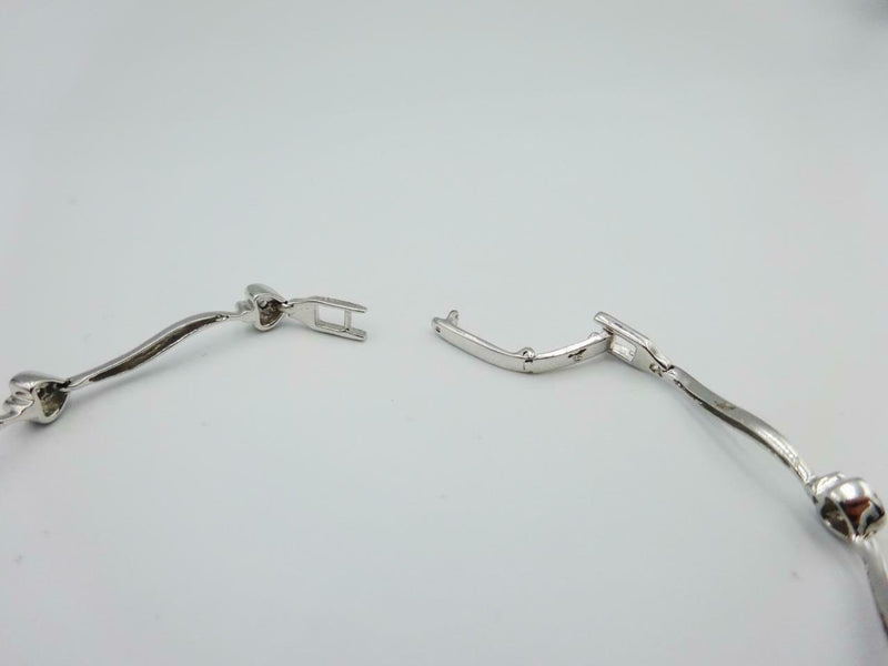 9ct White Gold Ladies Heart 375 0.07ct Diamond  Bracelet 7inch 4.5g 4.2mm - Richard Miles Jewellers