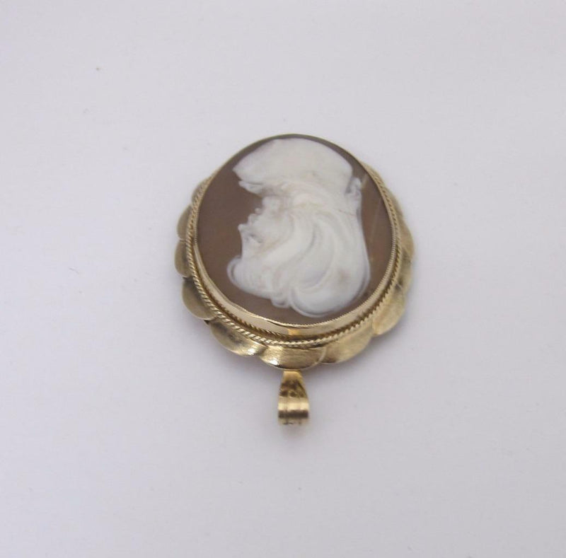 9ct Yellow Gold Vintage Large Authentic Shell Cameo Pendant - Richard Miles Jewellers
