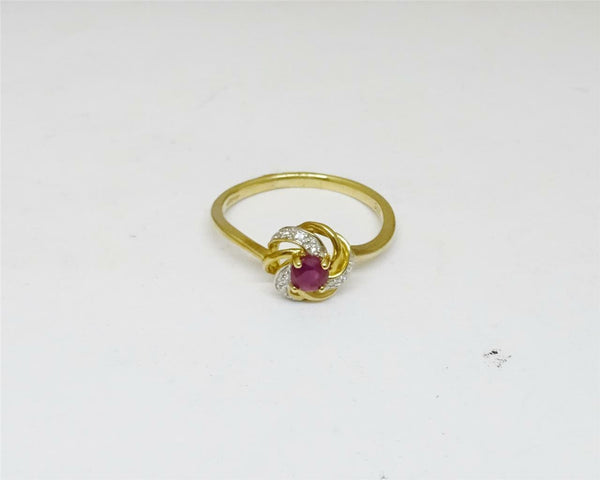 9ct Yellow Gold Ladies Cluster Ruby and Diamond Ring Size N 1.7g - Richard Miles Jewellers