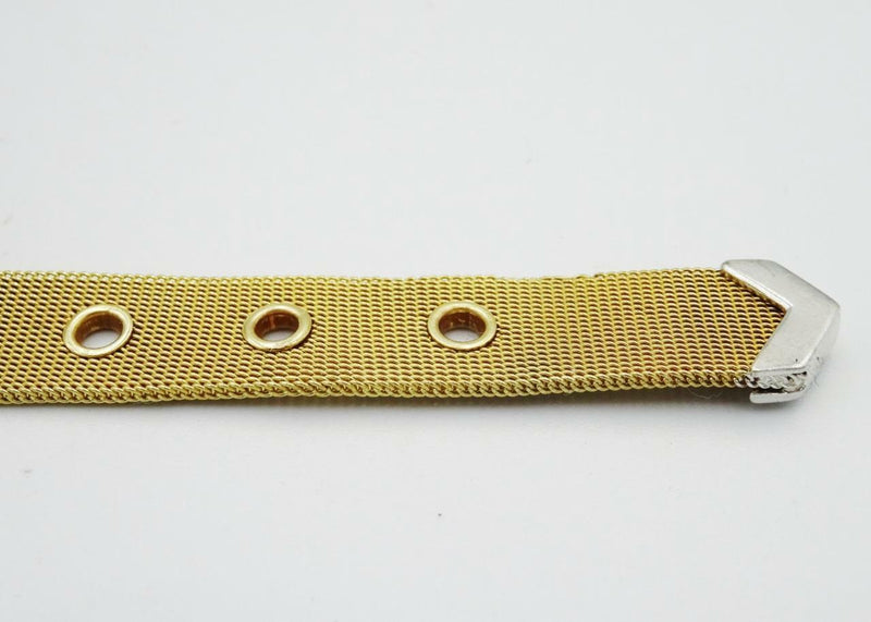 9ct Two Colour Gold 0.40ct Diamond Encrusted Belt Buckle Mesh Bracelet 6"-7" 21g - Richard Miles Jewellers