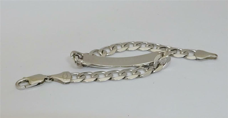 9ct White Gold Flat Curb Identity Bracelet 8.5 inch 22g - Richard Miles Jewellers