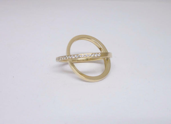 Hand Made 18ct Ladies Elegant Yellow Gold Double Band Diamond 0.30ct Ring Size P - Richard Miles Jewellers