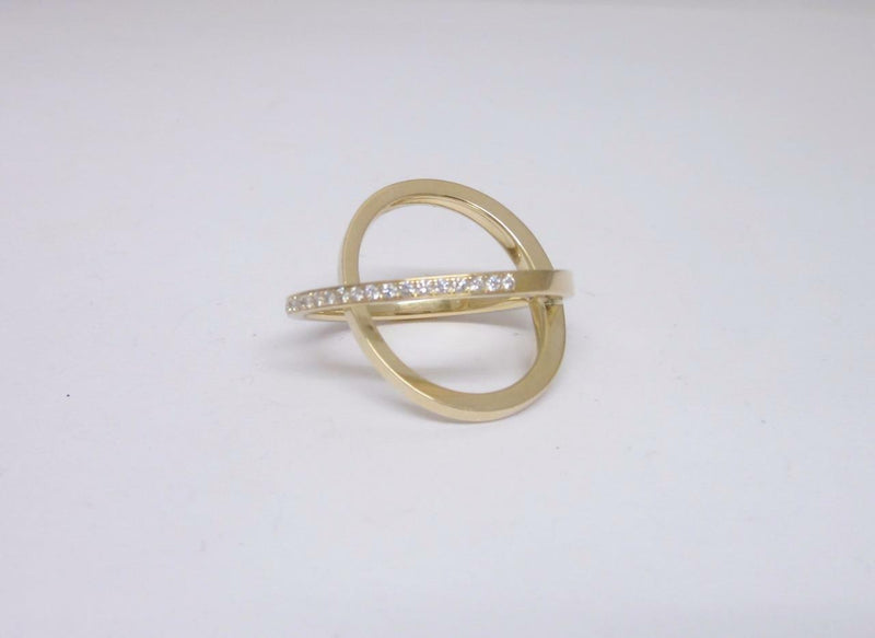Hand Made 18ct Ladies Elegant Yellow Gold Double Band Diamond 0.30ct Ring Size P - Richard Miles Jewellers
