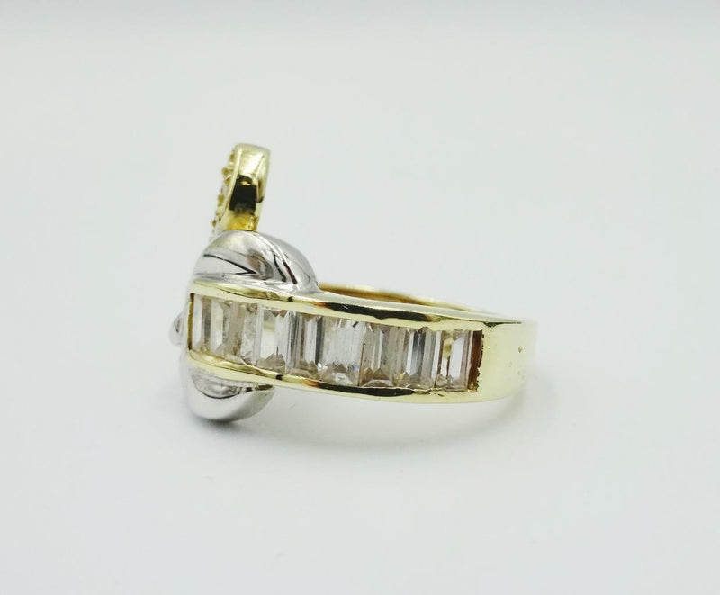 14ct Yellow White Gold 585 Fancy Round Baguette CZ Ring Size P 5.2g 16mm - Richard Miles Jewellers