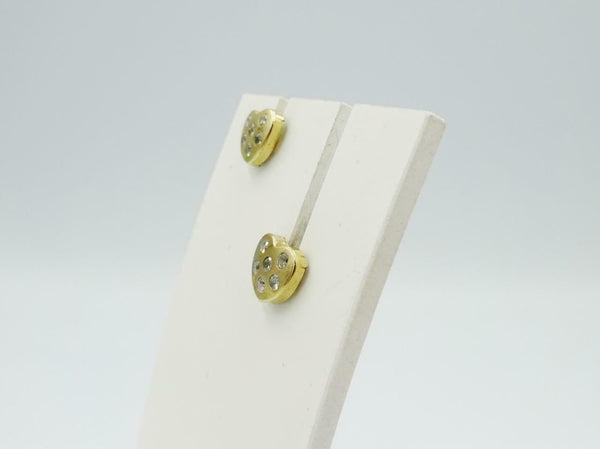 9ct Yellow Gold 375 Stamped Heart Cubic Zirconia Ladies Stud Earrings - Richard Miles Jewellers