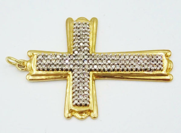 9ct Yellow Gold Large 1ct Diamond Cluster Cross 8.8g 43mm 33mm - Richard Miles Jewellers