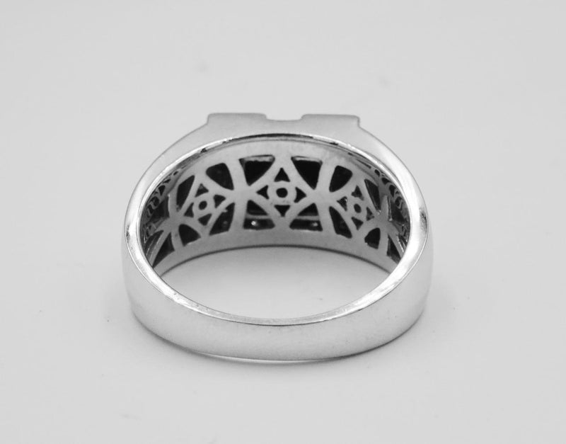 9ct White Gold Heavy Weight Men's Rectangle Onyx 0.20ct Diamond Ring Size S 8.2g - Richard Miles Jewellers