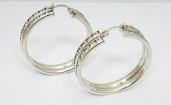 9ct White Gold Two Row CZ Large Heavy Channel Set Stone Hoop Earrings 14.9g 38mm - Richard Miles Jewellers