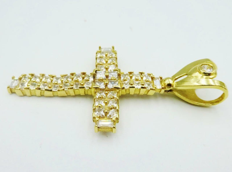 9ct Yellow Gold Large Sparkly Square Cut CZ Cross 8.5g 43mm 30mm - Richard Miles Jewellers