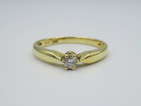 14ct Gold Ladies Single Stone Round Diamond Ring 0.10ct 2.0g Size O - Richard Miles Jewellers