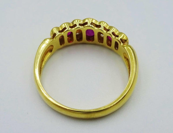 18ct Yellow Gold Ladies Oval Ruby 0.16ct Diamond Fancy Eternity Ring Size P 4.8g - Richard Miles Jewellers