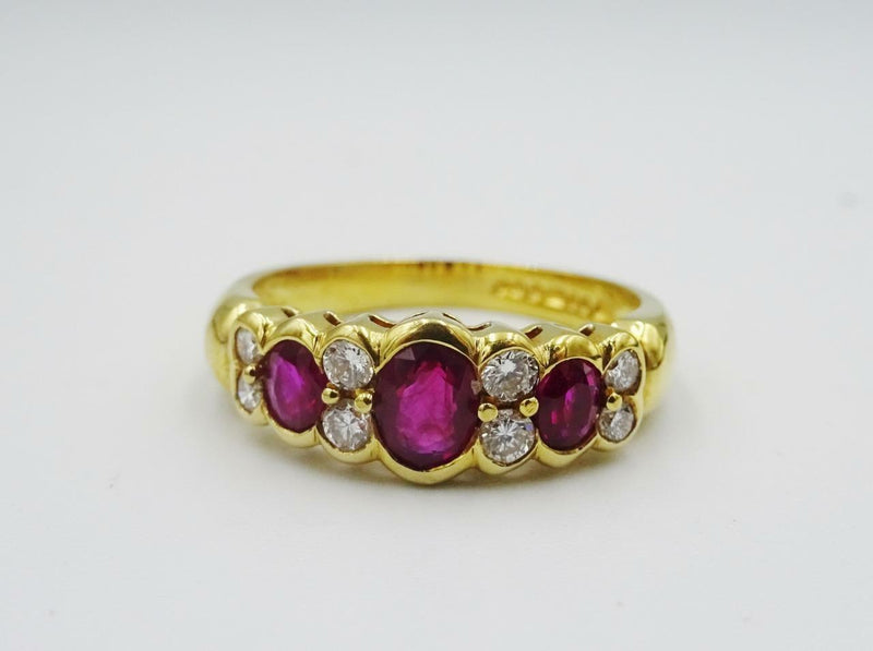 18ct Yellow Gold Ladies Oval Ruby 0.16ct Diamond Fancy Eternity Ring Size P 4.8g - Richard Miles Jewellers