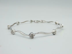 9ct White Gold Ladies Heart 375 0.07ct Diamond  Bracelet 7inch 4.5g 4.2mm - Richard Miles Jewellers