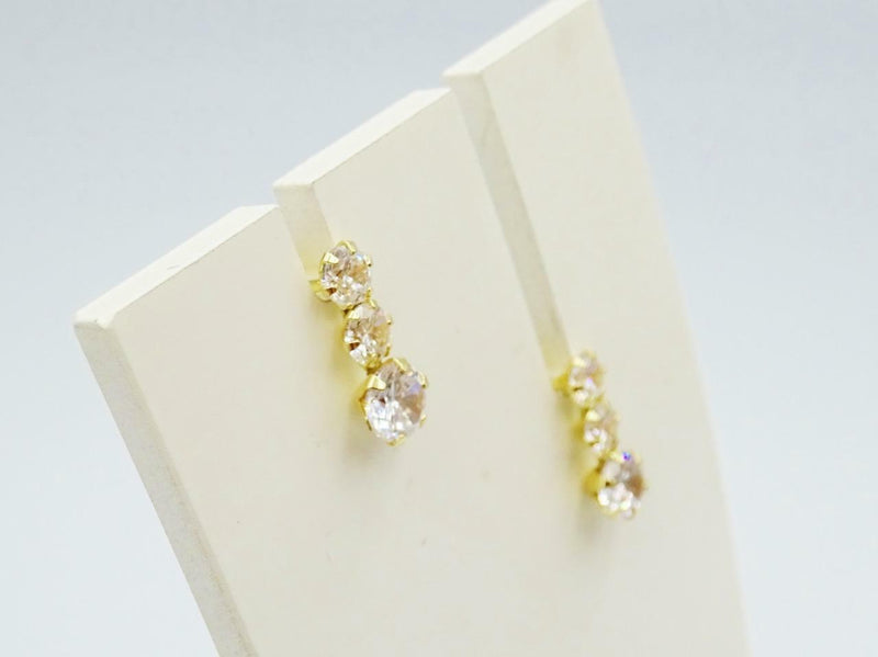9ct Yellow Gold Ladies 3 Row Cubic Zirconia Stud Earrings 10mm - Richard Miles Jewellers
