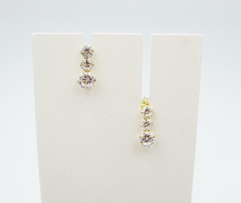 9ct Yellow Gold Ladies 3 Row Cubic Zirconia Stud Earrings 10mm - Richard Miles Jewellers