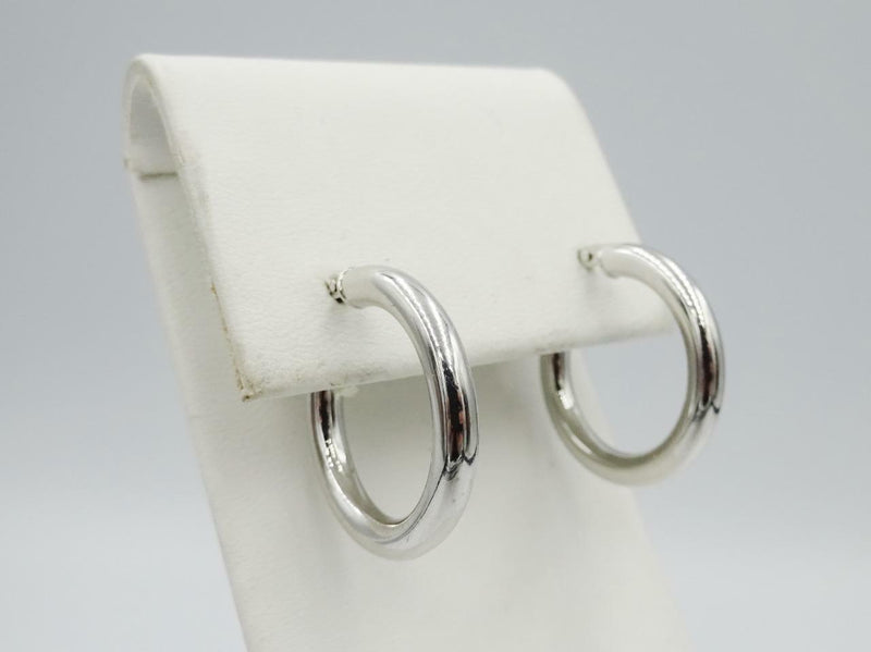 9ct White Gold 375 Plain Creole Round Ladies Hoop Earrings 20mm x 2.9mm - Richard Miles Jewellers