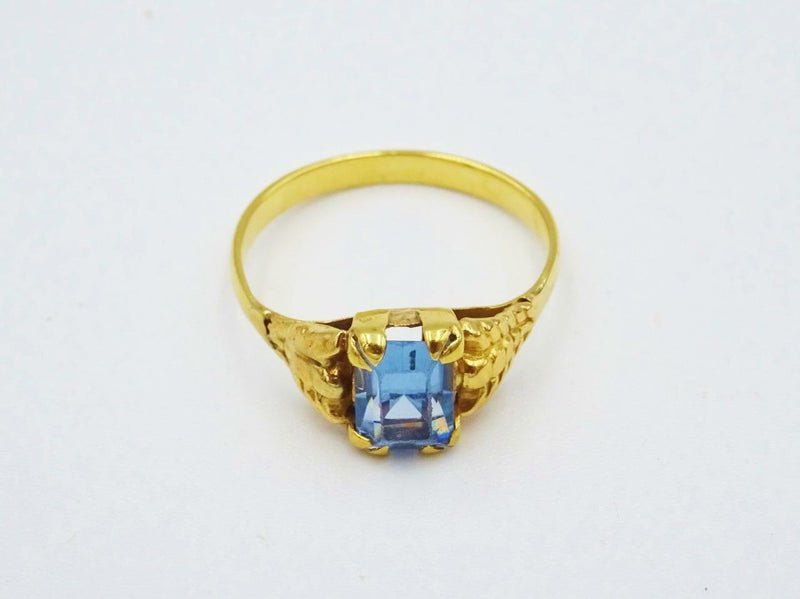 18ct Yellow Gold Ladies Vintage Fancy Blue Topaz Ring 2g K1/2 6.9mm - Richard Miles Jewellers