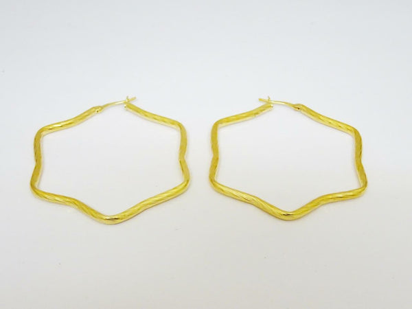 9ct Yellow Gold Ladies Medium Star Hoop Earrings 4.4g 38.5mm - Richard Miles Jewellers