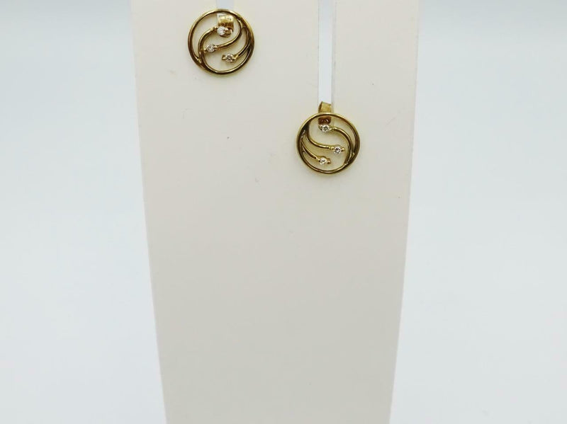9ct Yellow Gold 375 Circular Swirl Diamond Ladies Stud Earrings 9.2mm - Richard Miles Jewellers