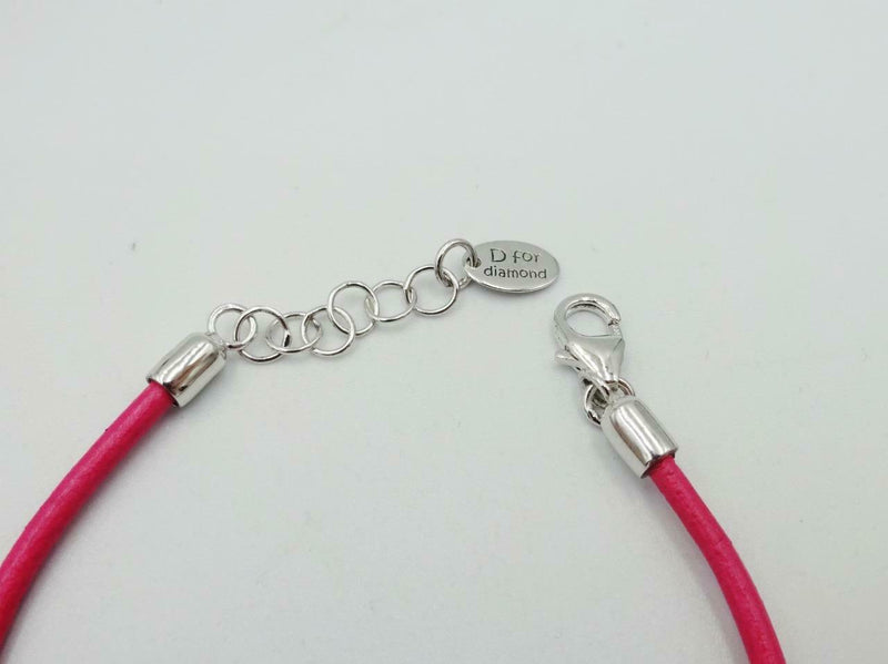 Sterling Silver 925 Heart Pink Leather Girls ID Bracelet 5.5inch 4mm B4785 - Richard Miles Jewellers