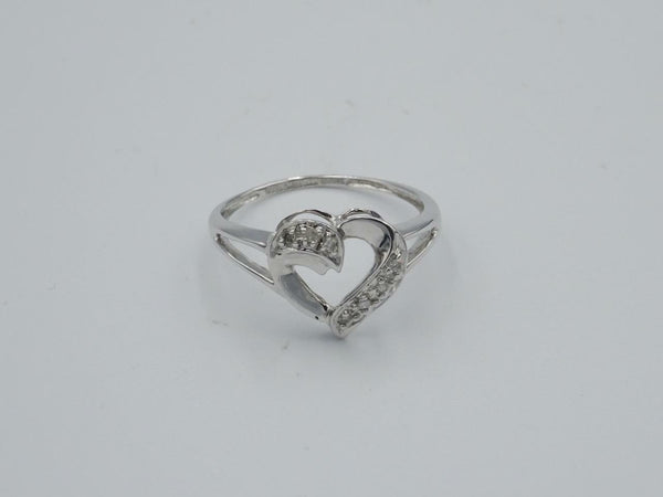 9ct White Gold Ladies Diamond 0.05ct Cluster Heart Shaped Ring Size N 2.1g - Richard Miles Jewellers