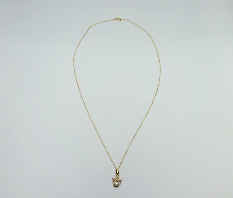 9ct Yellow Gold Emerald Cultured Pearl Fancy Ladies Fine Necklace 1.4g 18inch - Richard Miles Jewellers