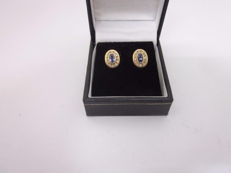9ct Gold Tanzanite and Diamond 0.35ct Oval Cluster Earrings - Richard Miles Jewellers