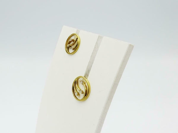 9ct Yellow Gold 375 Circular Swirl Diamond Ladies Stud Earrings 9.2mm - Richard Miles Jewellers