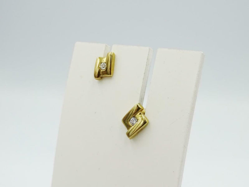9ct Yellow Gold 375 Stamped Cubic Zirconia Set Stone Fancy Ladies Stud Earrings - Richard Miles Jewellers