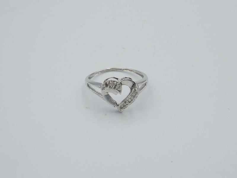 9ct White Gold Ladies Diamond 0.05ct Cluster Heart Shaped Ring Size N 2.1g - Richard Miles Jewellers