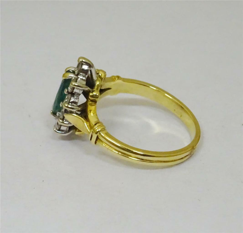 18ct Yellow Gold Ladies Emerald and Diamond 0.30ct Cluster Ring Size I 3.6g - Richard Miles Jewellers