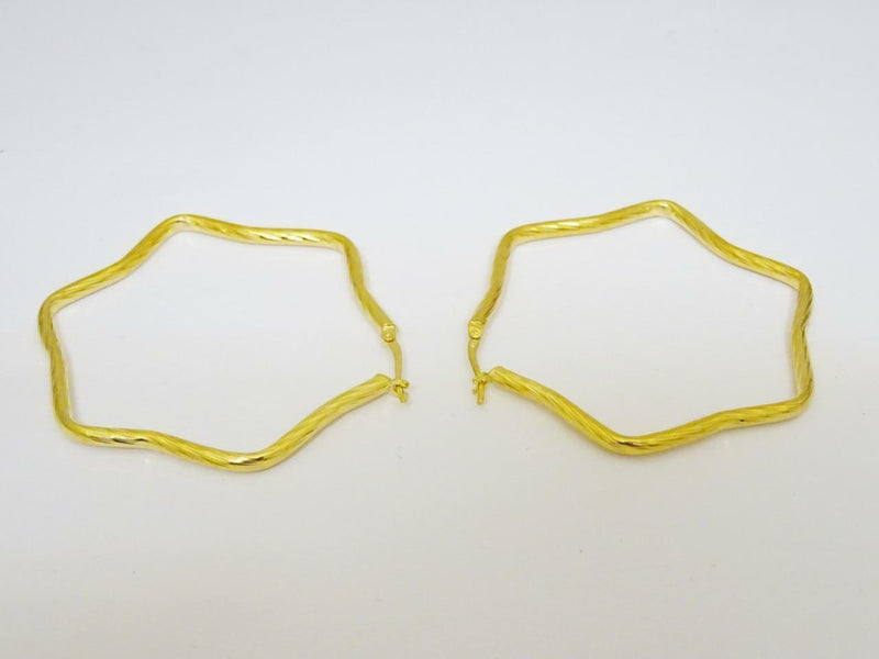 9ct Yellow Gold Ladies Medium Star Hoop Earrings 4.4g 38.5mm - Richard Miles Jewellers