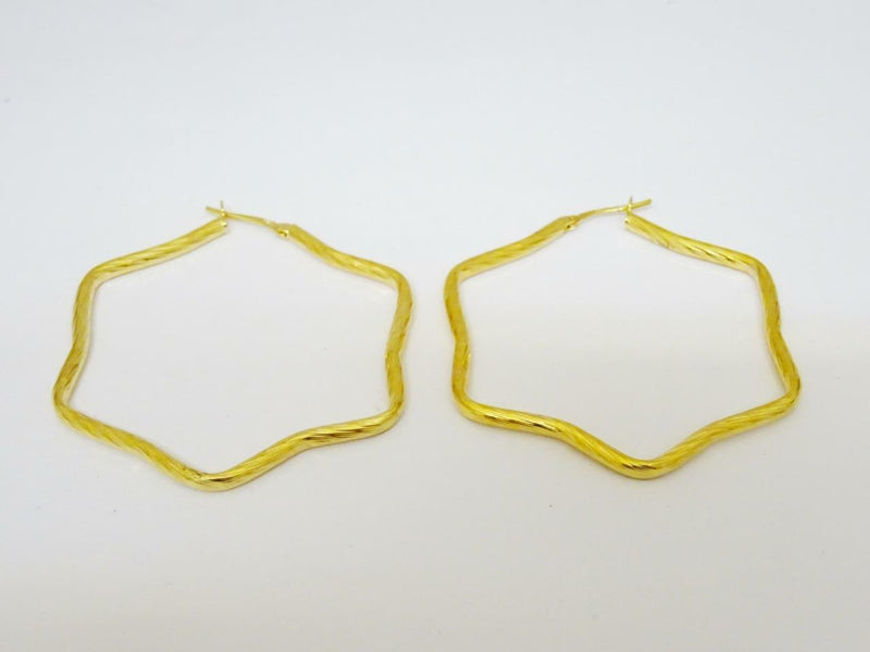 9ct Yellow Gold Ladies Medium Star Hoop Earrings 4.4g 38.5mm - Richard Miles Jewellers
