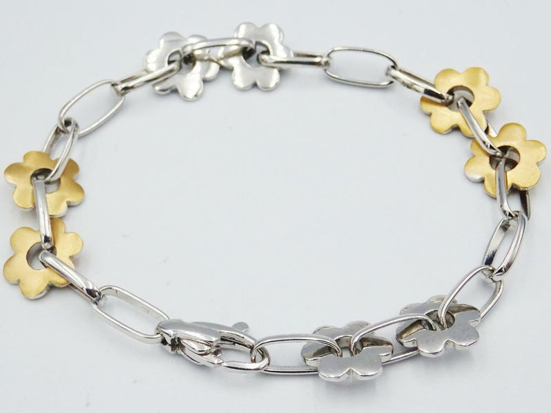 18ct Two Colour White Rose Matt Gold Stylish Daisy Flower Bracelet 7.5inch 17.7g - Richard Miles Jewellers