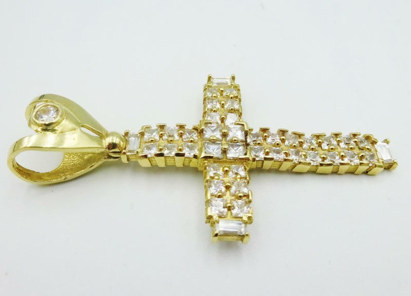 9ct Yellow Gold Large Sparkly Square Cut CZ Cross 8.5g 43mm 30mm - Richard Miles Jewellers