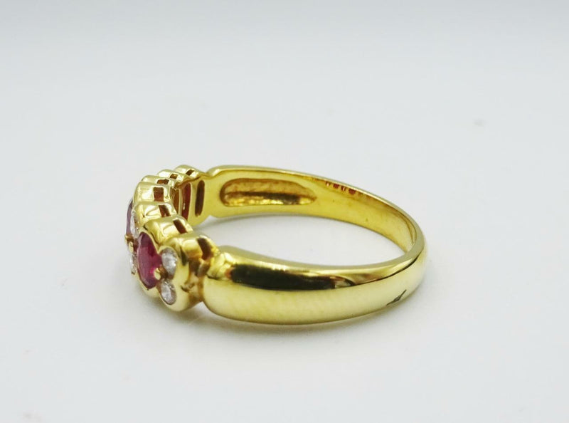 18ct Yellow Gold Ladies Oval Ruby 0.16ct Diamond Fancy Eternity Ring Size P 4.8g - Richard Miles Jewellers