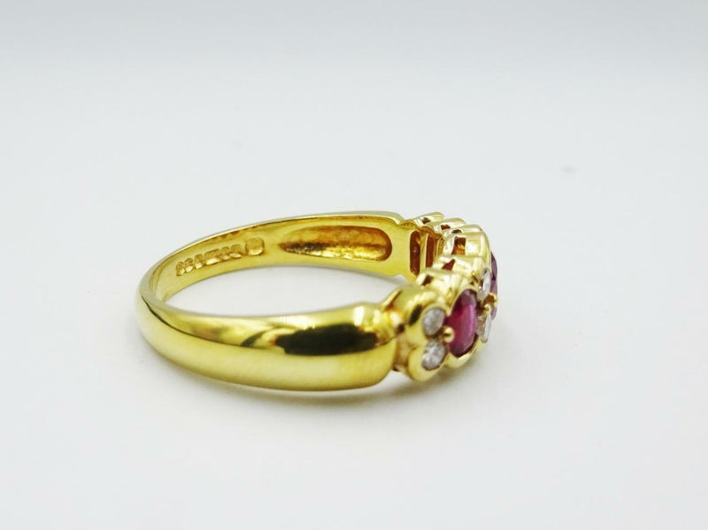 18ct Yellow Gold Ladies Oval Ruby 0.16ct Diamond Fancy Eternity Ring Size P 4.8g - Richard Miles Jewellers