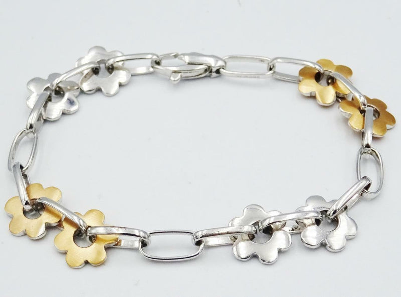 18ct Two Colour White Rose Matt Gold Stylish Daisy Flower Bracelet 7.5inch 17.7g - Richard Miles Jewellers