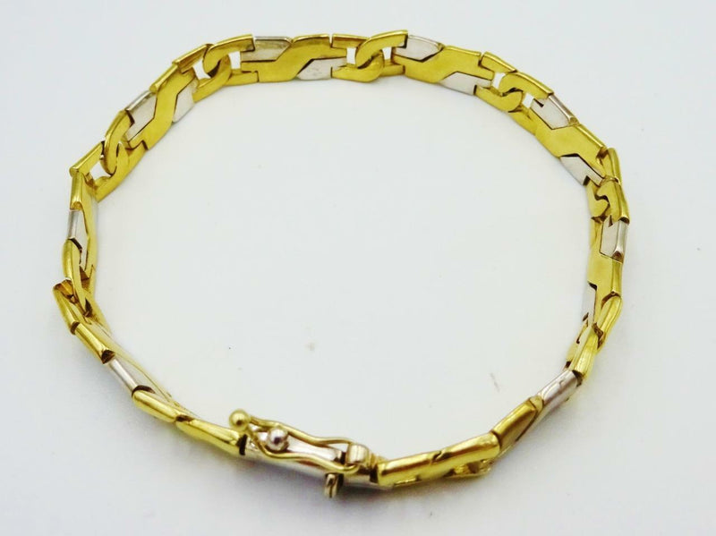 9ct White Yellow Gold Heavy Flat Interlocking Safety Clip Bracelet 7.5inch 18g - Richard Miles Jewellers